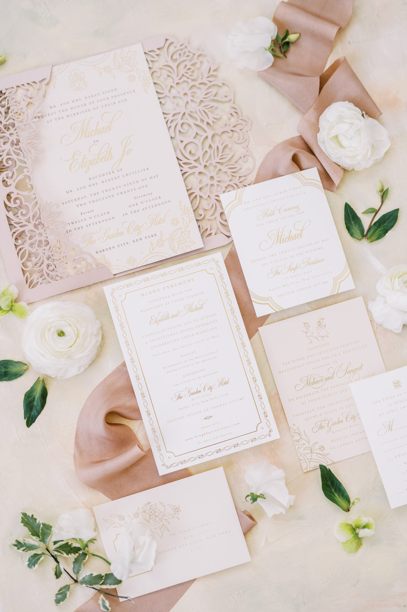 foil and letterpress printed wedding invitation